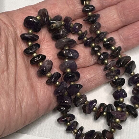 Vintage Amethyst Necklace Polished Gemstone Chip Bead Chunky 18" - Picture 4 of 16